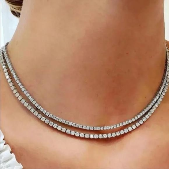 NEW “18” TENNIS 925 STERLING SILVER DIAMOND CHOKER NECKLACE - Picture 2 of 4